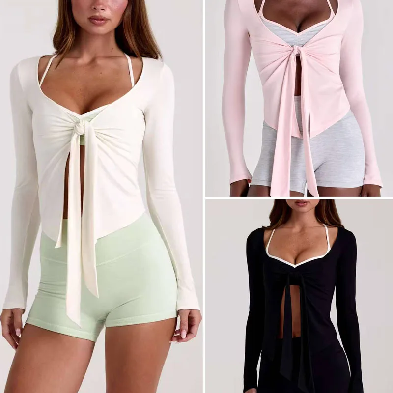 New Arrival Women's Yoga cardigan Sexy Bandage Design Pure Desire Style Soft Quick-Drying Fitness Cardigan Sun Protection Top