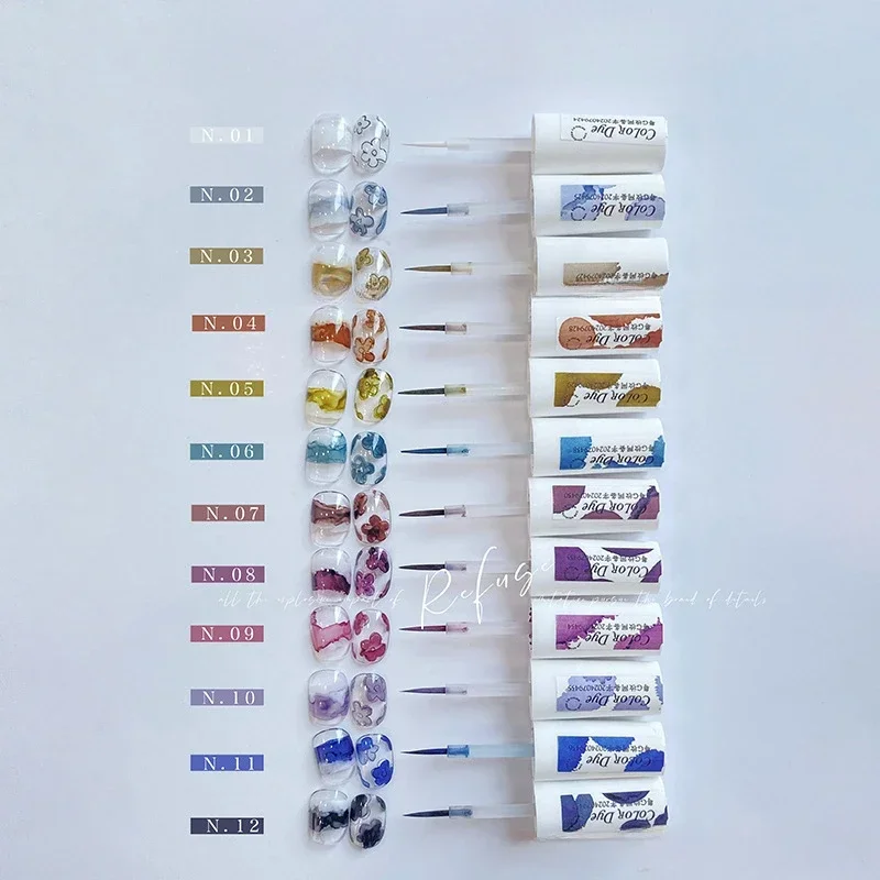 12Color 15ml Nail Blooming Liquid Air Dry Nail Art Design Supply Water Color Ink Smoke Effect Painting Nail Polish Gel varnishes