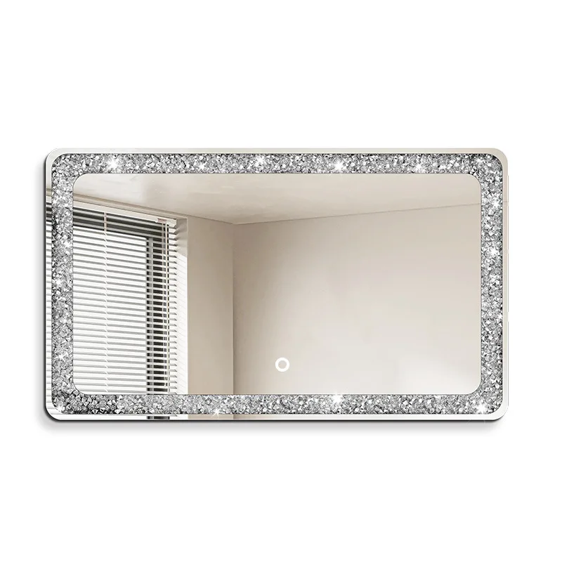 

Light luxury Nordic diamond mirror bathroom mirror toilet mirror wall hanging luminous smart touch screen makeup wash
