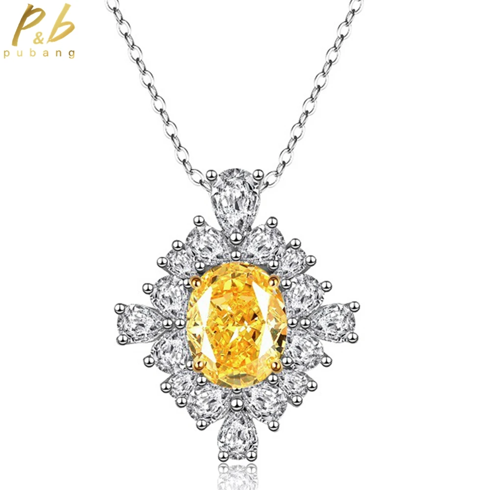 

PuBang Fine Jewelry Pendant Necklace 100% 925 Sterling Silver Yellow/Green Created Moissanite for Women Party Gift Free Shipping