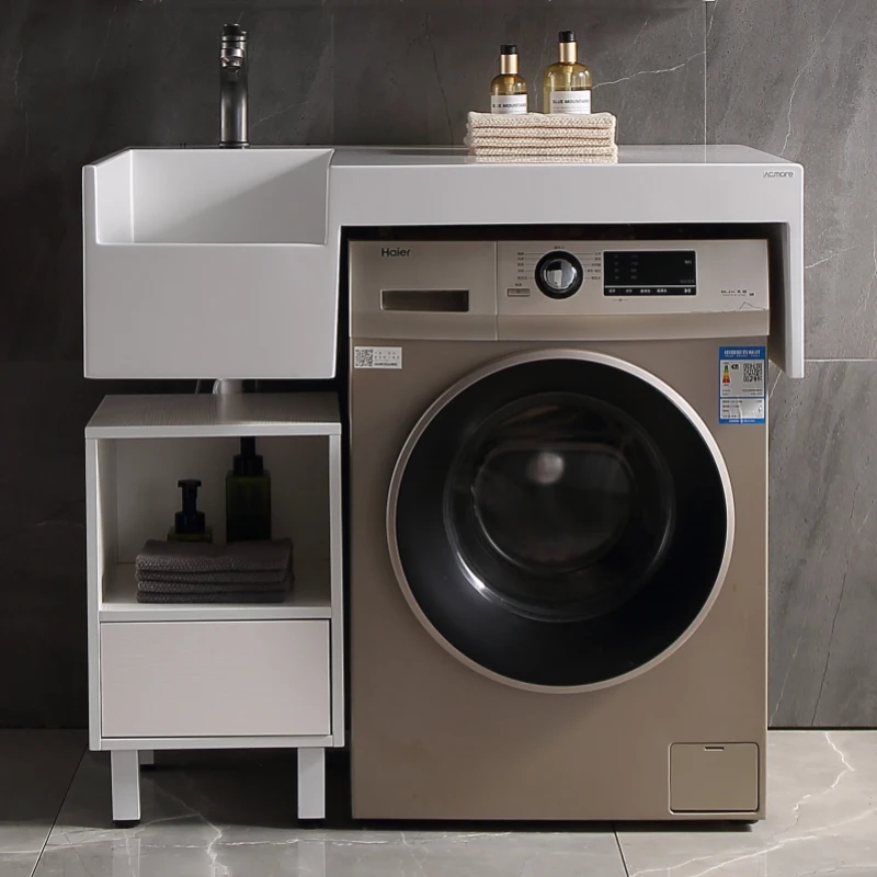 Washing Machine Cabinet Small Apartment Balcony Artificial Stone Basin Integrated Combination Laundry Tub Floor Companion