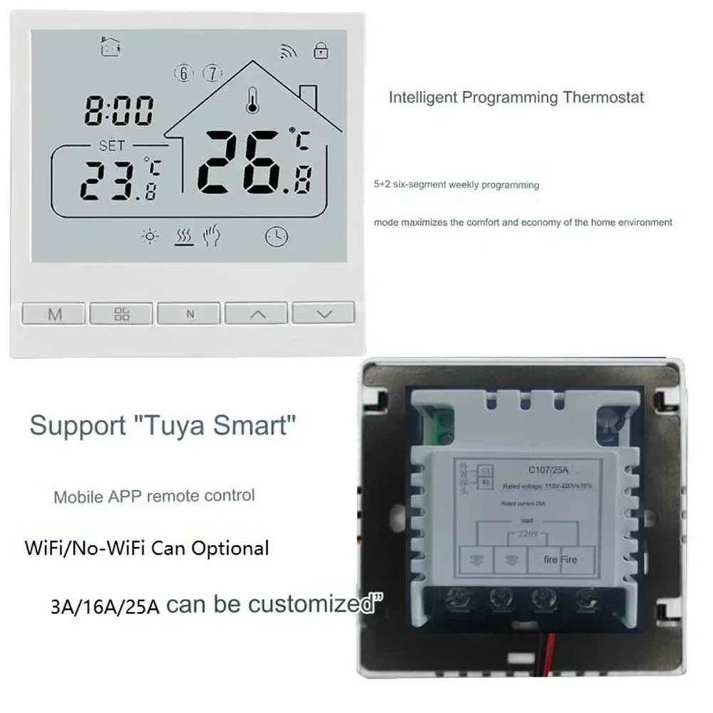 WIFI/NO-WIFI Programmable Floor Thermostat Control Warm Underfloor Home Heating Temperature Regulator White 1pc