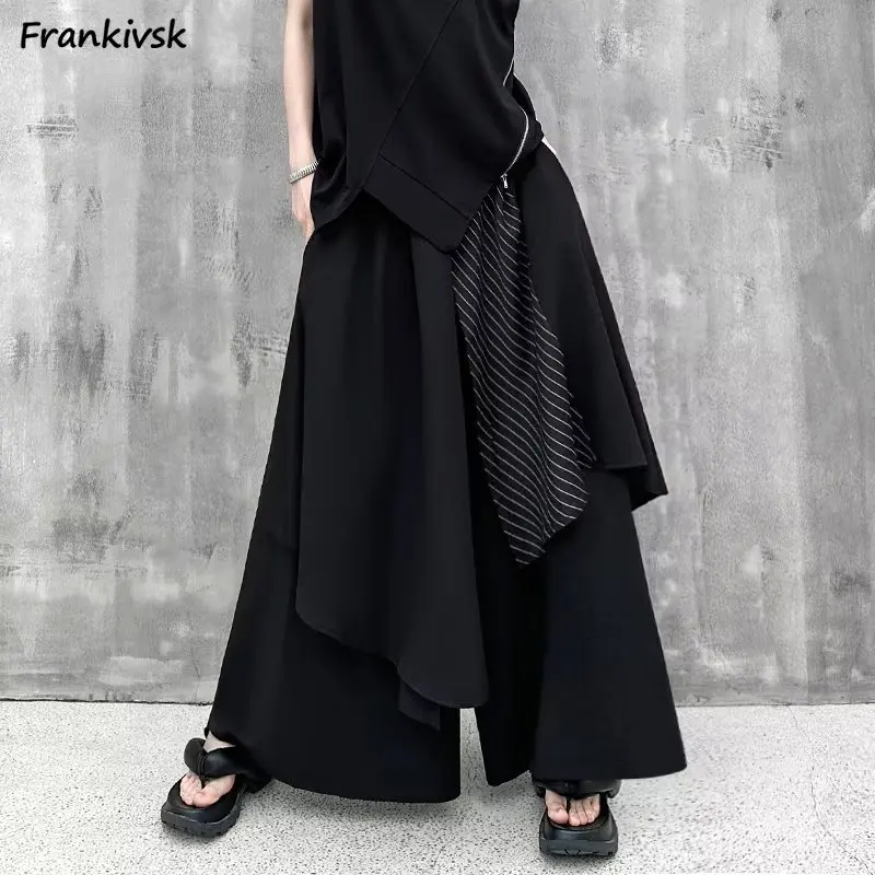 Women Pants Asymmetrical Personality Streetwear Baggy Trousers Japanese Style Classic Advanced Retro Elastic Waist Chic Simple