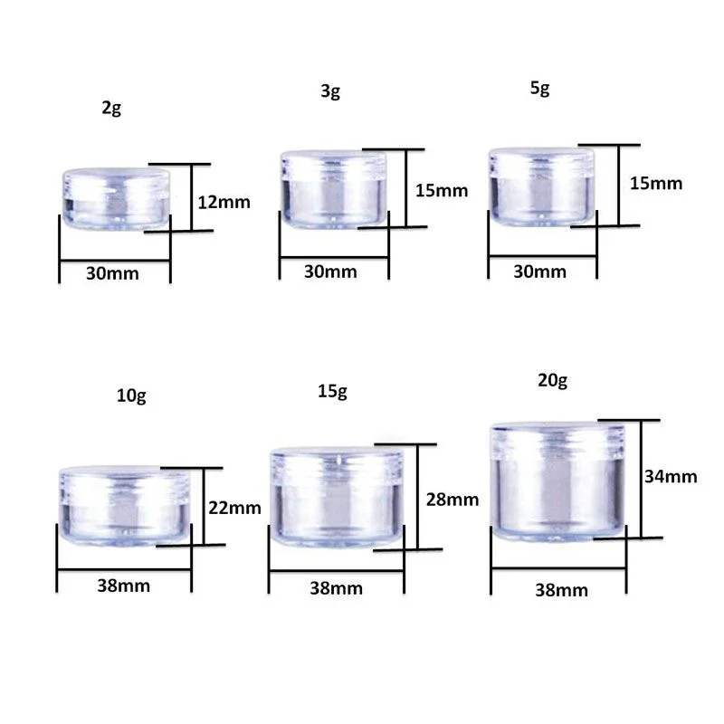 빈 플라스틱 화장품 메이크업 항아리 냄비, 투명 샘플 병, 아이섀도우 크림 립 밤, 10 개, 5g, 10g, 15g, 20g