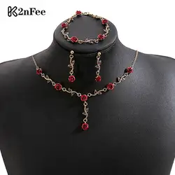 Luxurious Vintage Elegant Rose Flower Necklace Bracelet Earrings Set Women's Party Jewelry Accessories Valentine's Day Gift