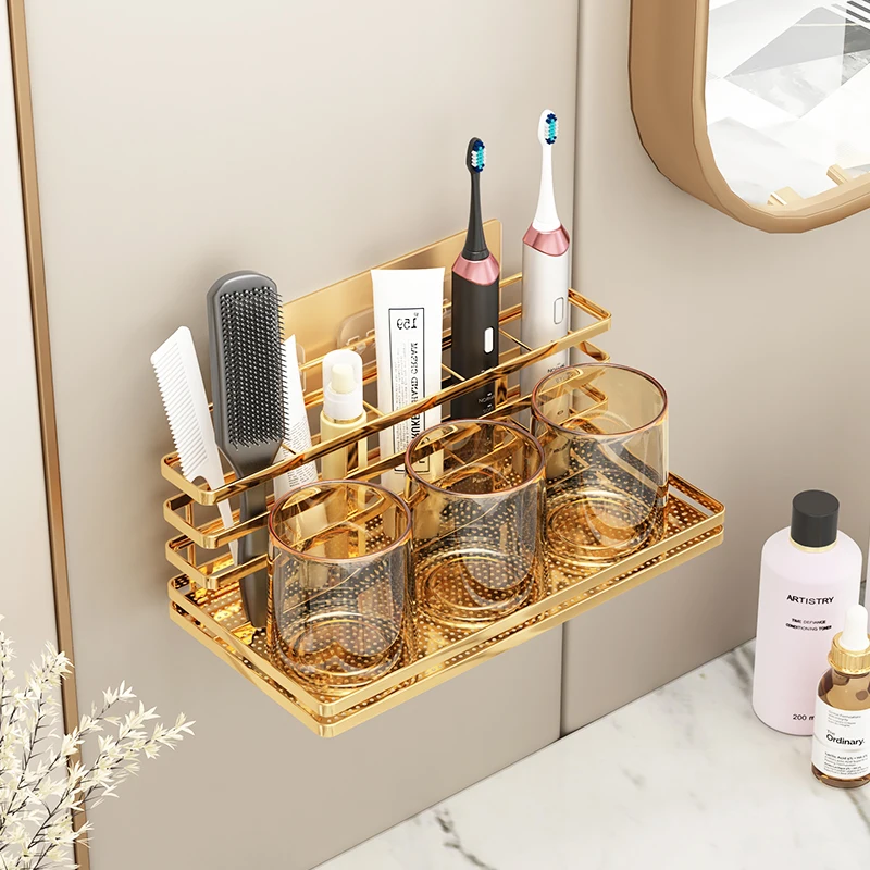 Electric toothbrush shelf, tooth cup, cup, mouthwash cup shelf, light luxury toothbrush holder, wall-mounted non-punching