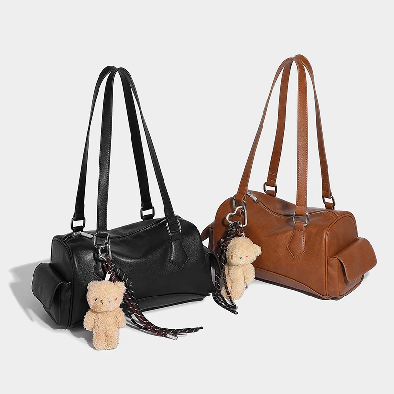 

Fashion 2025 New Year Retro Pillow Shape Design Boston Handbag Korean Sle Soft Pu Leather Shopper Commuter Armpit Shoulder Bag