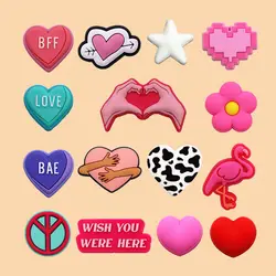 1pcs Original Cute Mini Heart PVC Shoes Buckle Decorations White Star Pink Flamingo Flower Designer Shoe Charms Clog Pins Clips
