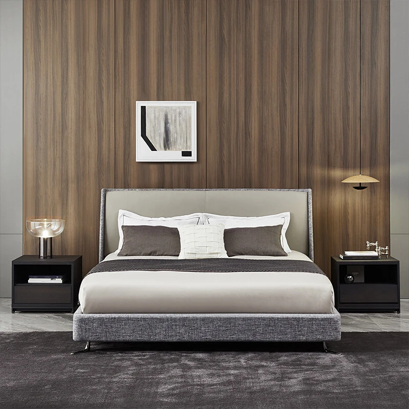 

Luxurious master bedroom soft bed Modern minimalist double leather cloth bed