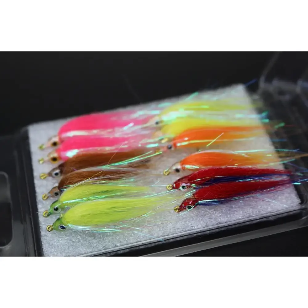 Tigofly 12 pcs 6 Colors Shining Polar Fry Slowly Sinking Salmon Trout Steelhead Minnow Fly Fishing Flies Lures Set-Size #8