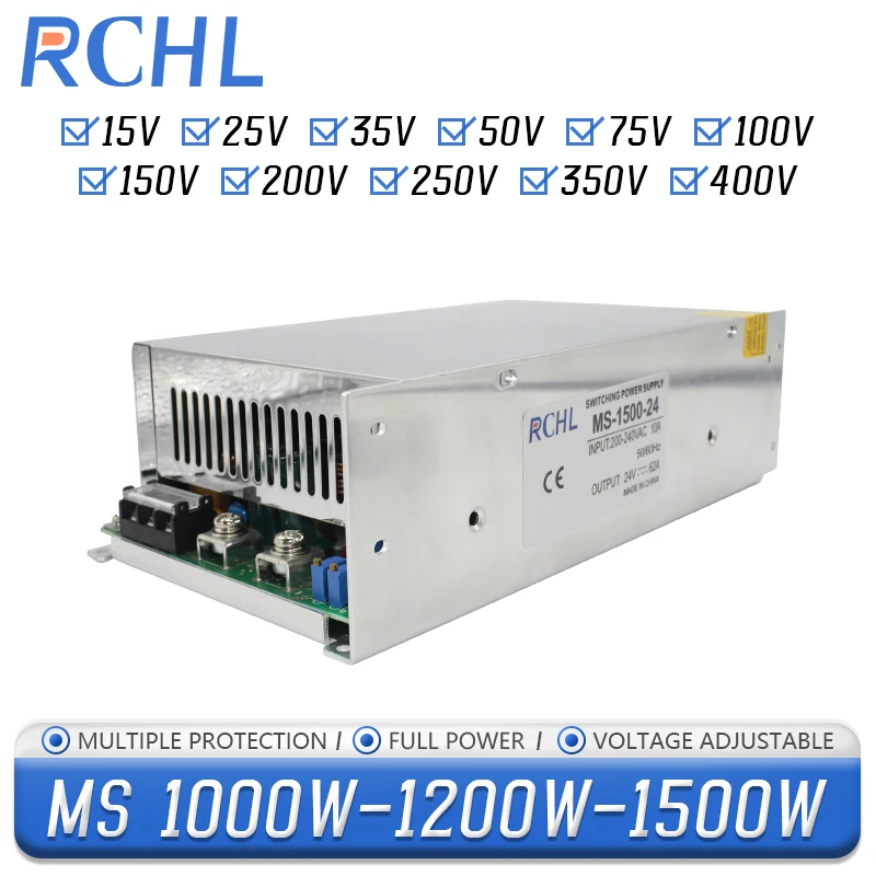 

RCHL Adjustable Switching Power Supply 1000W 1200W 1500W SMPS 12V 15V 24V 36V 48V 60V 72V 80V 110V 150V 220V AC TO DC