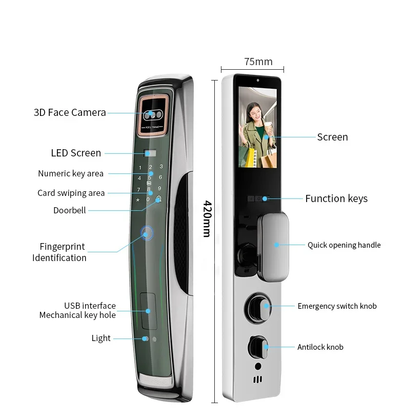 003 Glomarket Automatic Safety Intelligent Fingerprint Key Digital Smart Lock Wifi Usmart Go Face Recognition Smart Lock