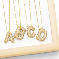 FLOLA Chunky Clear Crystal Initial Necklaces For Women Bubble Letter Necklace Custom Name Jewelry Birthday Gifts nkeb798