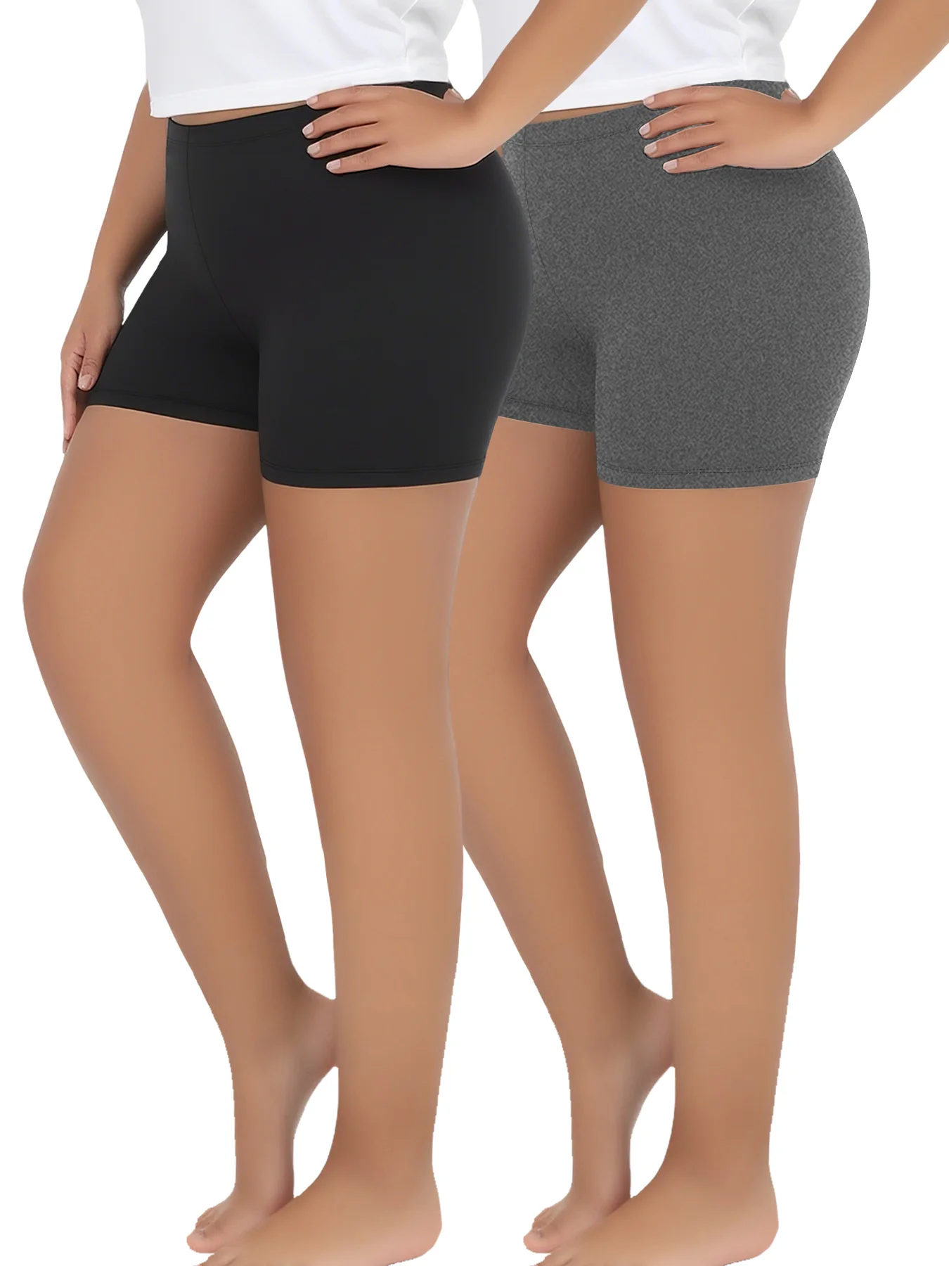 

2 pack Plus Size High Elasticity Sports Shorts Biker Shorts For Women Super Soft Yoga Running Gym Fitness Women's Activewear