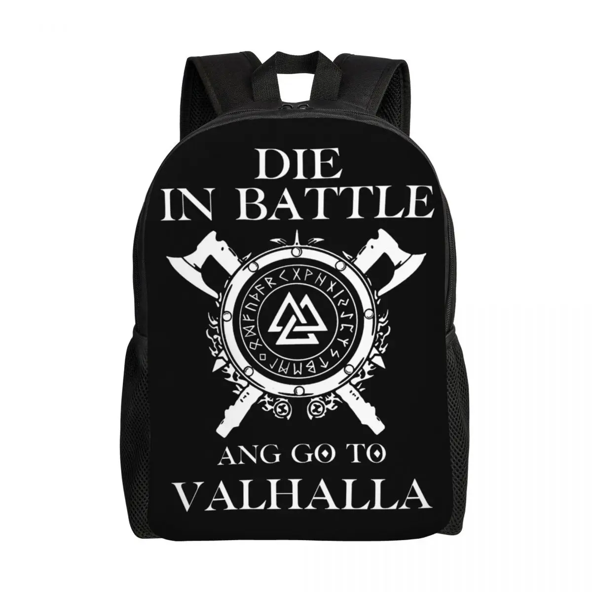 

3D Print Die In Battle And Go To Valhalla Backpack for Viking Odin College School Bags Bookbag Fits 15 Inch Laptop