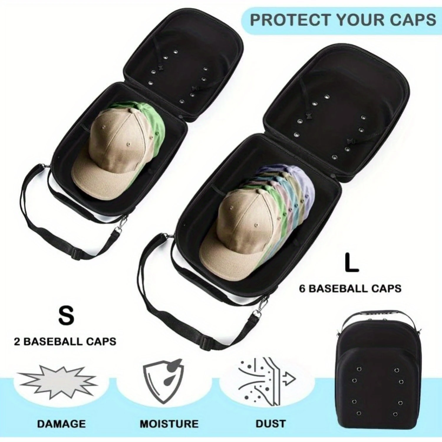 Custodia per cappello da 1pc, Organizer da Baseball in tela rigida, resistente alla polvere e all'umidità, portatile per 6 berretti, con tracolla