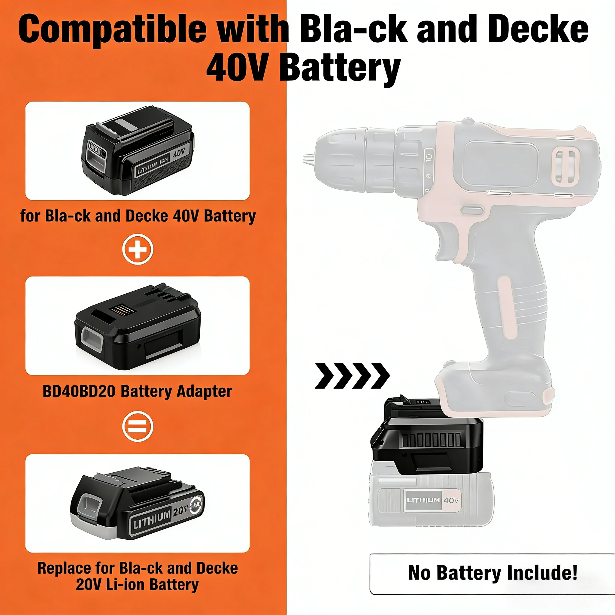 

BD40BD20 Battery Adapter For Black&Decker 40V Battery Converter to Work For Black&Decker 20V Power Tool
