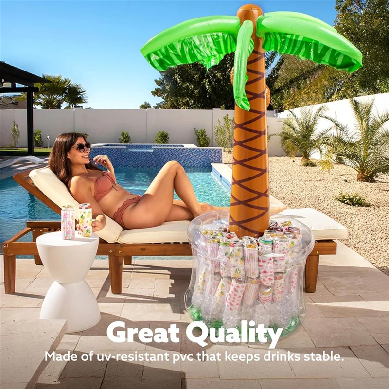 A04F-Ocean Theme 60" Gonfiabile Palm Tree Cooler, Decorazioni per feste in piscina Giungla tropicale Bevanda estiva Acqua di raffreddamento