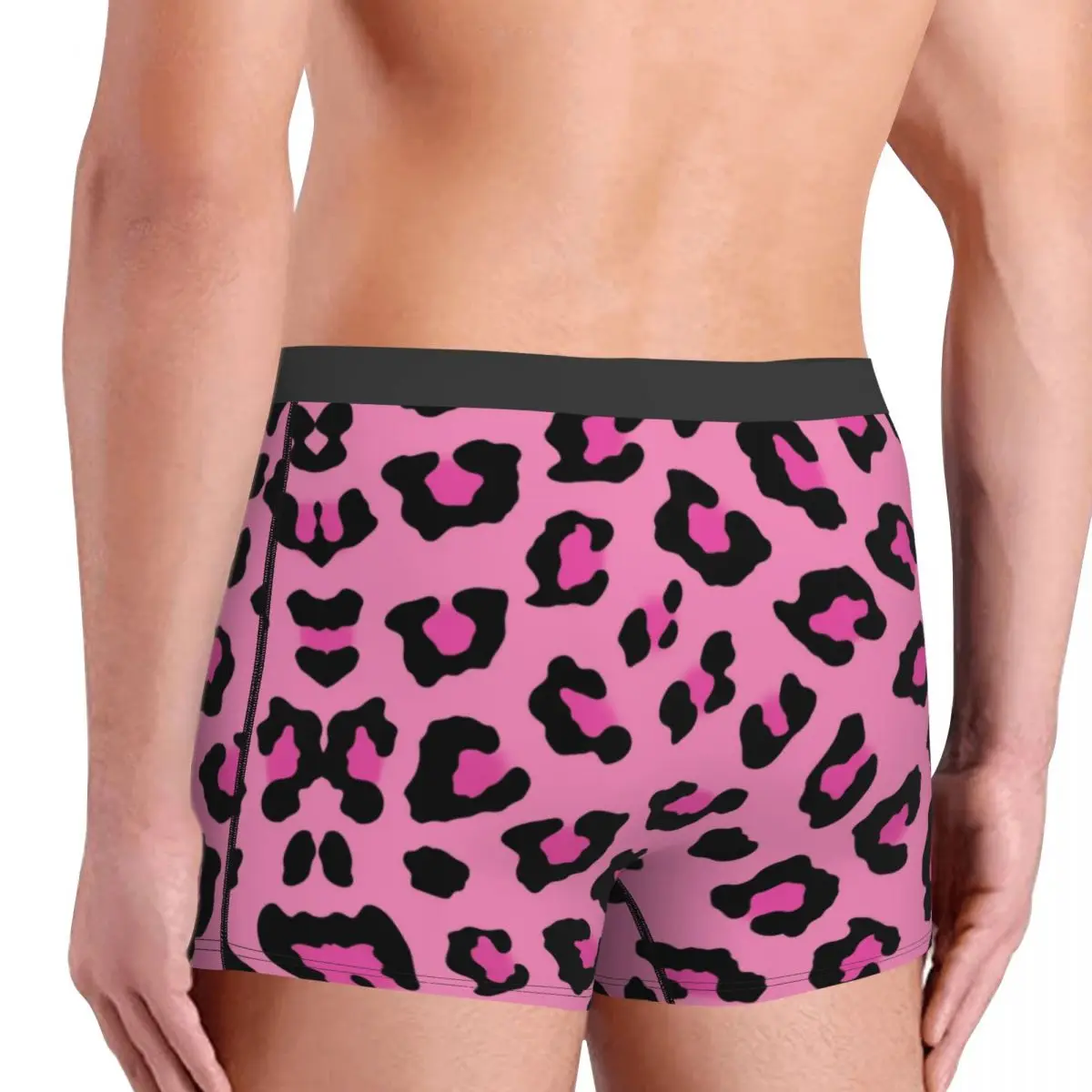 Men Boxer Shorts Panties Pink Leopard Animal Print Breathable Underwear Male Funny Size Underpants Polyester