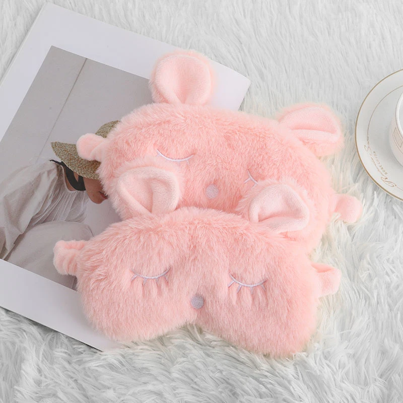 Pink Plush Rabbit Ears Sleep Eye Mask Light Proof Night Eye Cover Skin-Friendly Eye Patches For Adult Children To Sleep Better