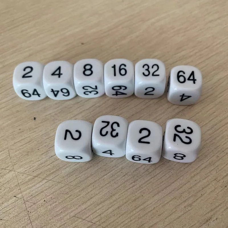 

10 Pcs/set Multiple Dice 2 4 8 16 32 64 Education Game Accessory 6 Sided Puzzle Dice 16mm