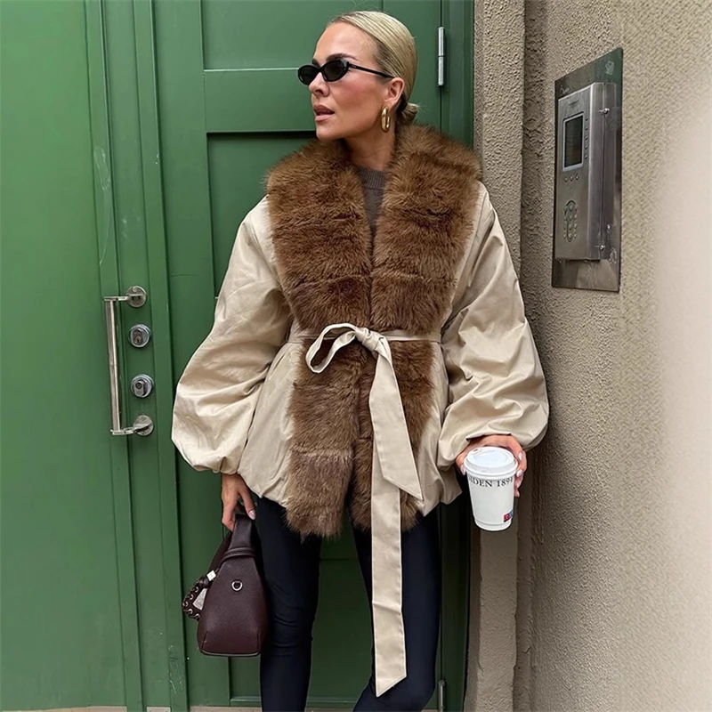 

Short-Length Cotton Coat With Large Fur Collar Elegant Warm Winter Jacket For Women Cozy Chic Party And Office Christmas Gift