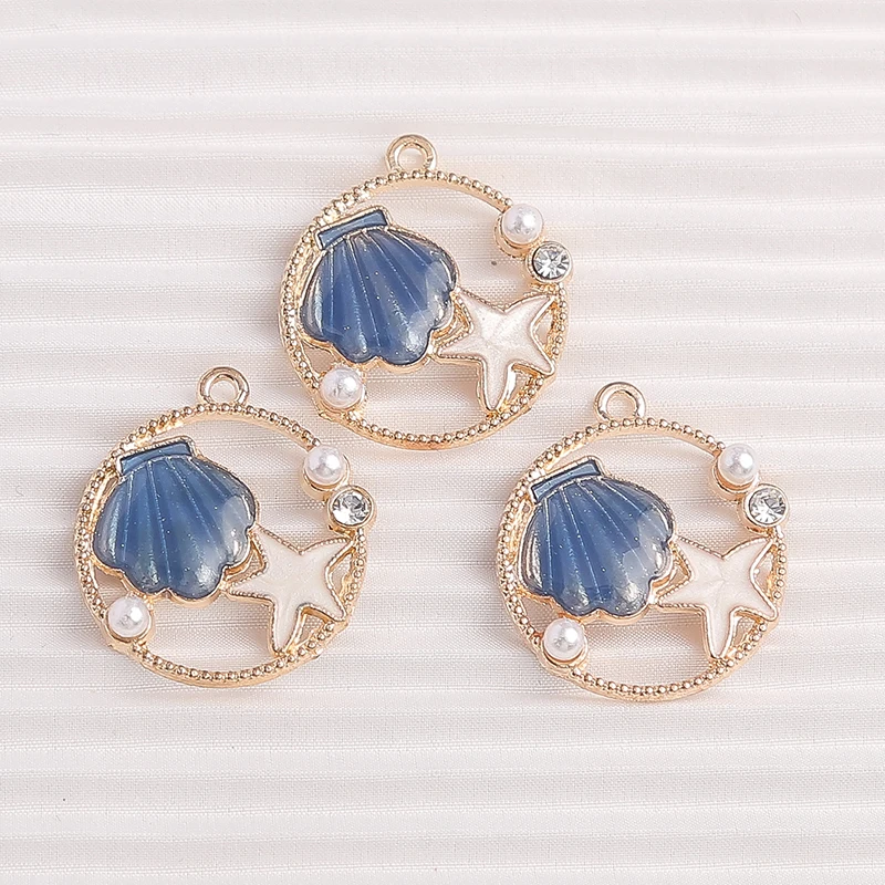10pcs 25x27mm Cute Enamel Shell Starfish Charms Pendants for Jewelry Making Drop Earrings Necklaces Braceles DIY Crafts Supplies