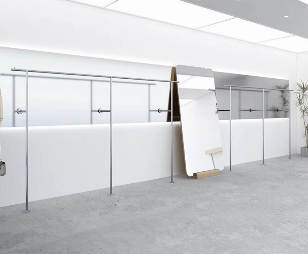 

Clothing store display rack, stainless steel wall shelf, women's clothing store special bold clothes hanging pole display rack