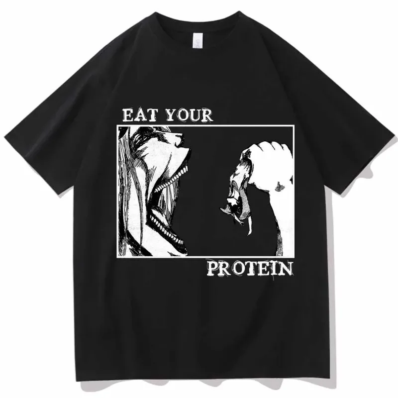 

Eat Your Protein T Shirt 2026 New Fitness Slogan Graphic Soft Breathable Cotton Blend Men Women Unisex Oversized Gym Sport Tops