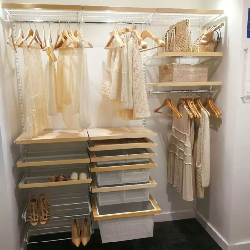 

Solid Wood Open Wardrobe Metal Frame Cloakroom Integral Wardrobe Bedroom Wardrobe Environmental Protection