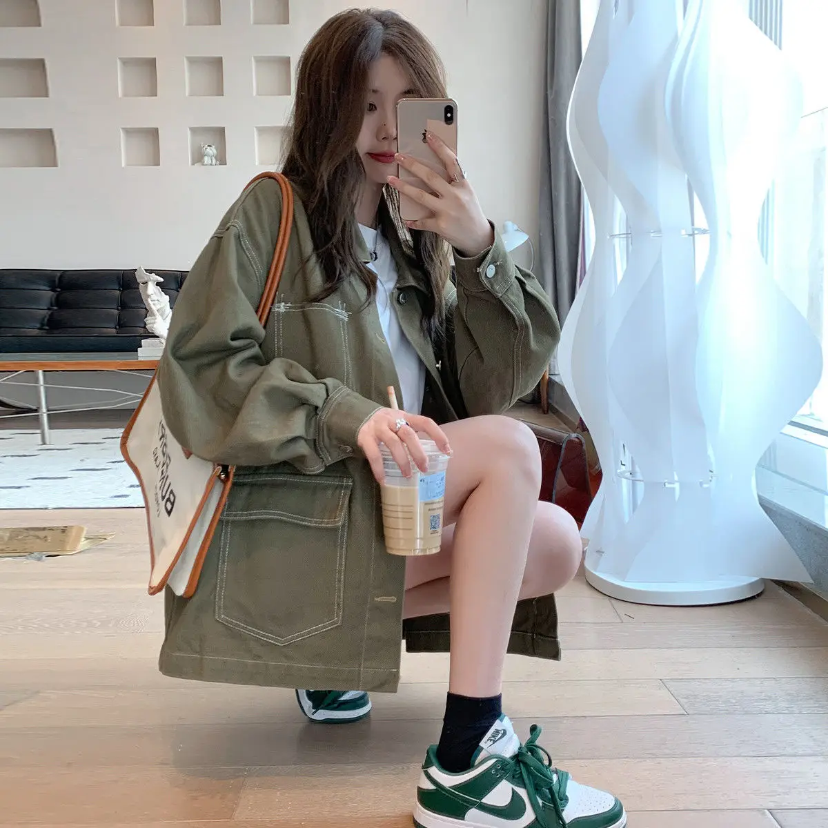 

Джинсовое пальто, уникальная весенне-летняя женская куртка, женская хипстерская куртка с воздушными шарами, рукавами и карманами на пуговицах, легкая школьная одинаковая Y2K