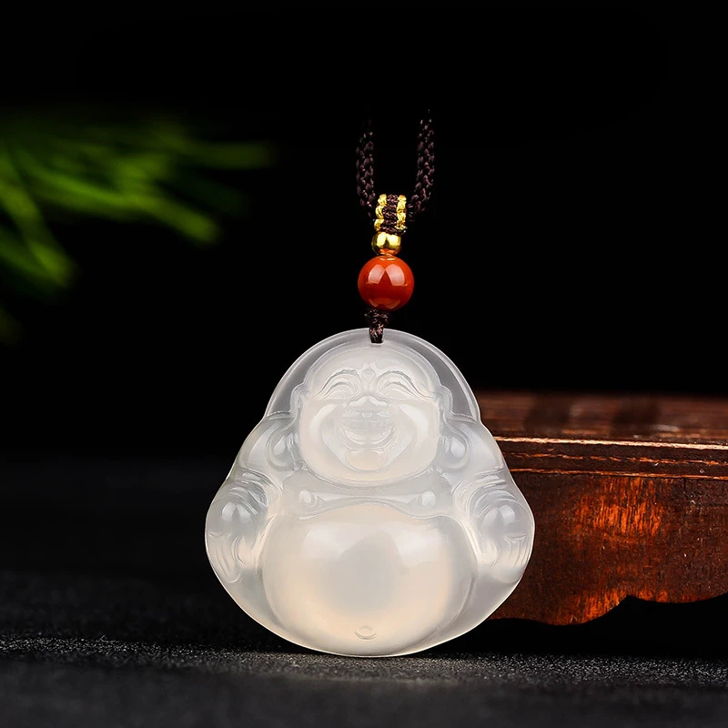 Agate Laughing Buddha Pendant High Ice Jade Buddha Ice Maitreya Buddha Sweater Necklace for Men and Women