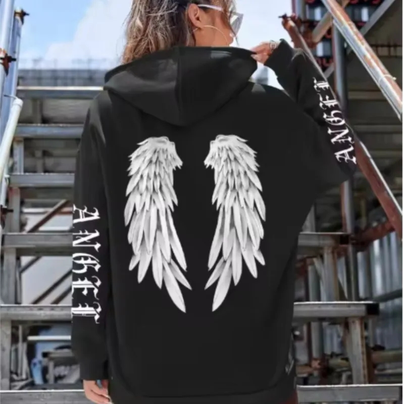 

Beautiful Angel Wings Printed Hoodies for Women Warm Comfortable Loose Casual Hoodie Y2K Fashion Street Women's pullover sweater