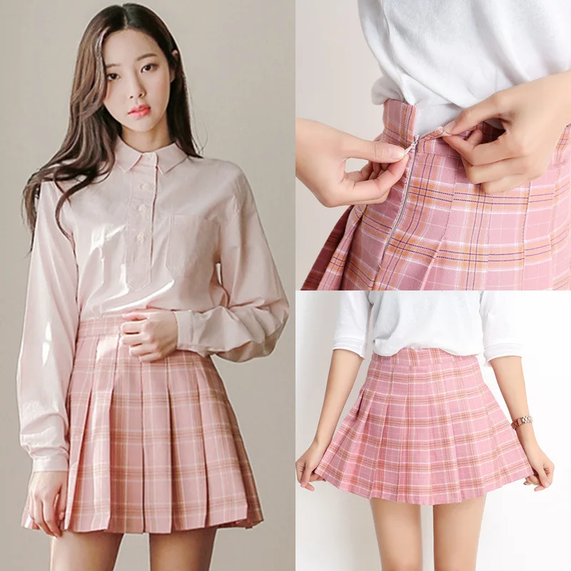 High Waist Short Pleated Skirt Micro Skirt Black Mini Skirts Womens Tennis Skirts Korean Pink White Plaid Skirts Fall Winter