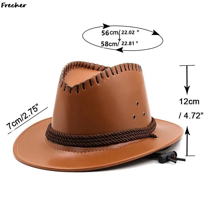 Western Knight Hats Men Gentleman Jazz Hat Leather Panama Cowboy Travel Chapeau Vintage Sombrero Grassland Sunshade Jeans Caps