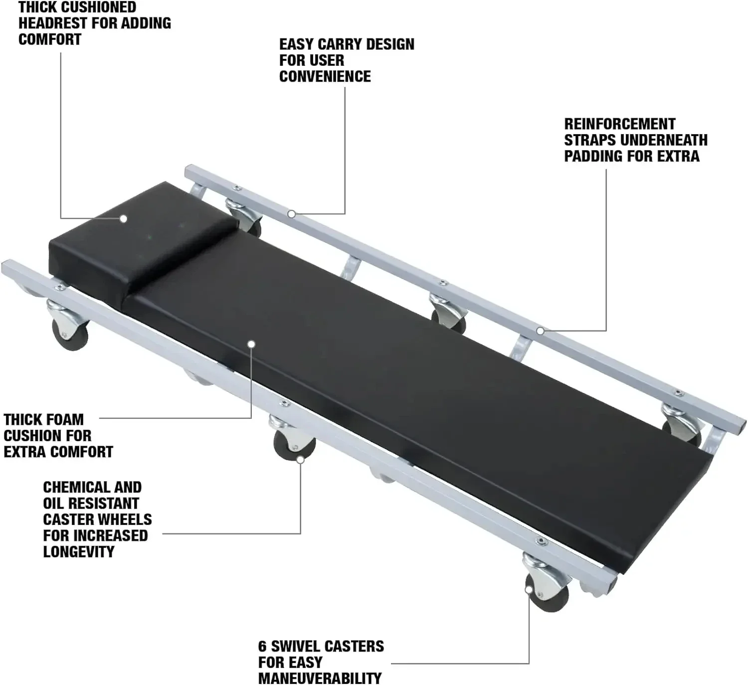 home.C-1004 Grey Mechanic Creeper - 350 lb. Rated Capacity