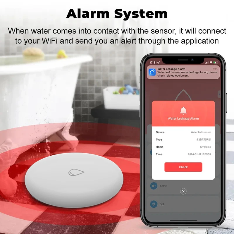 RSH Tuya Mini Water Immersion Sensor ZigBee Water Leak Detector Level Overflow Alarms Smart Home Security Protection System