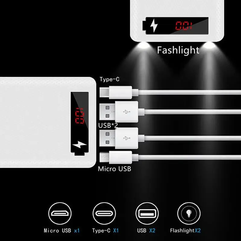 Dual USB Micro USB Type C Power Bank Shell 5V DIY Shell 18650 Holder Cases Detachable Battery Charge Storage Box Without Battery