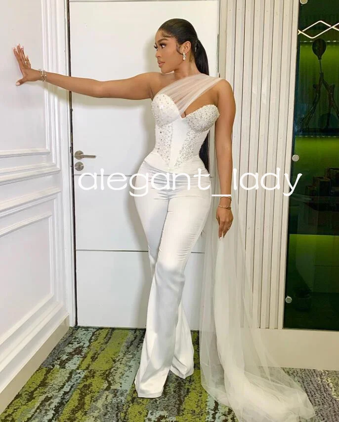 Sweetheart Corset Jumpsuit Wedding Dresses Luxury Pearls Lace-up Top Aso Ebi Customsized Bridal Gown Outfit Pant Suit