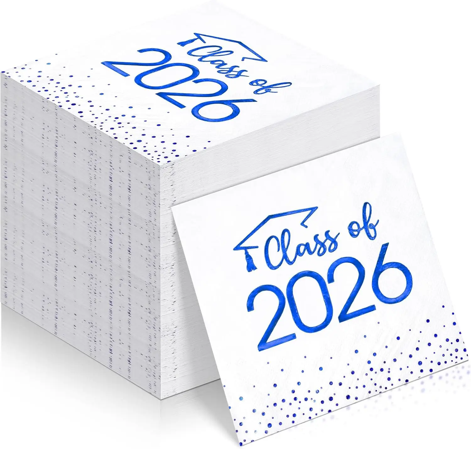 

100 шт. Салфетки для выпускного 2026 года, одноразовые квадратные бумажные полотенца с фольгированным узором в горошек для украшения вечеринок (синие)