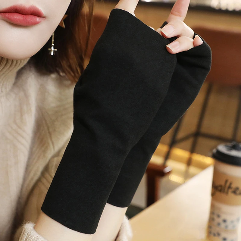 Women Fingerless Gloves Winter Warm Touch Screen Half Finger Gloves For Women Outdoor Cycling Velvet Mittens