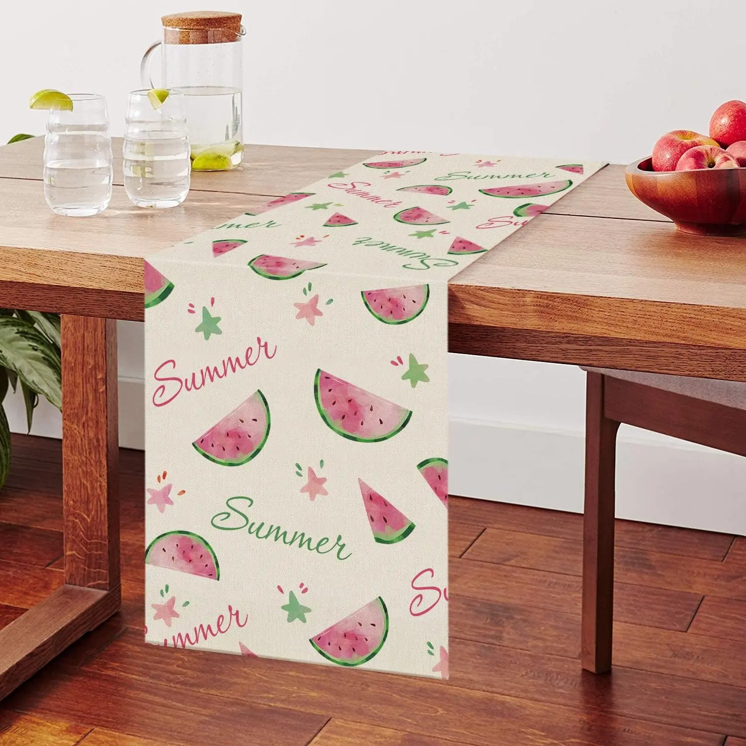 Summer Pink Watermelon Linen Table Runner Table Decoration Seasonal Dresser Home Kitchen Table Party Accessories