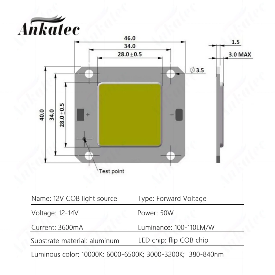 3600mA 12V 14V LED Floodlight COB Flip Light Source Beads 50W Linear Light Engine Integrated Lamp Cool Warm White Full spectrum