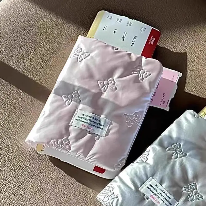 Hot Creative Pink Silver Passport Cover PU Multi-function Certificates Passport Bag Bowknot Anti Theft Card Holder