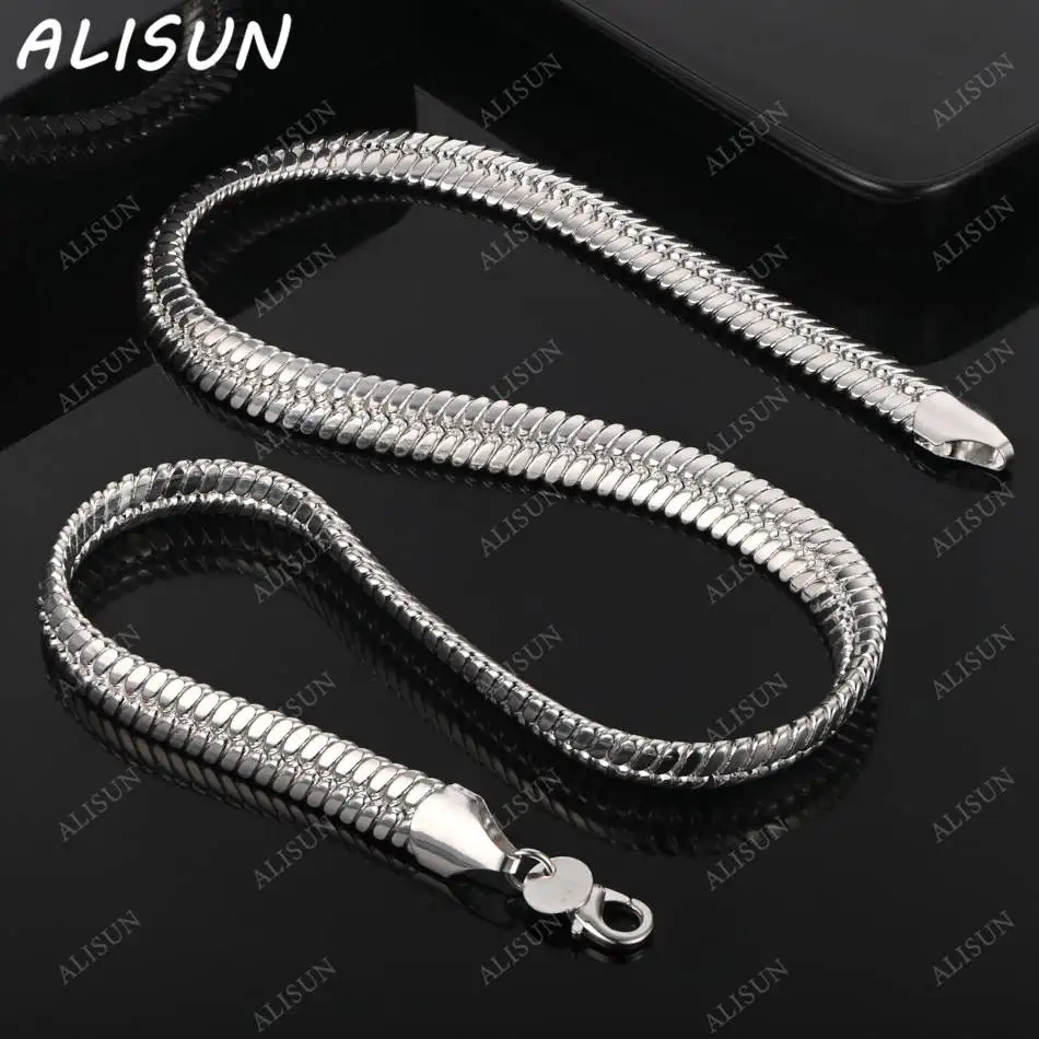 

ALISUN 925 Sterling Silver 50cm 10mm Chain Necklace For Women Men Anniversary Gift Popular Wild Fashion Romantic Jewelry