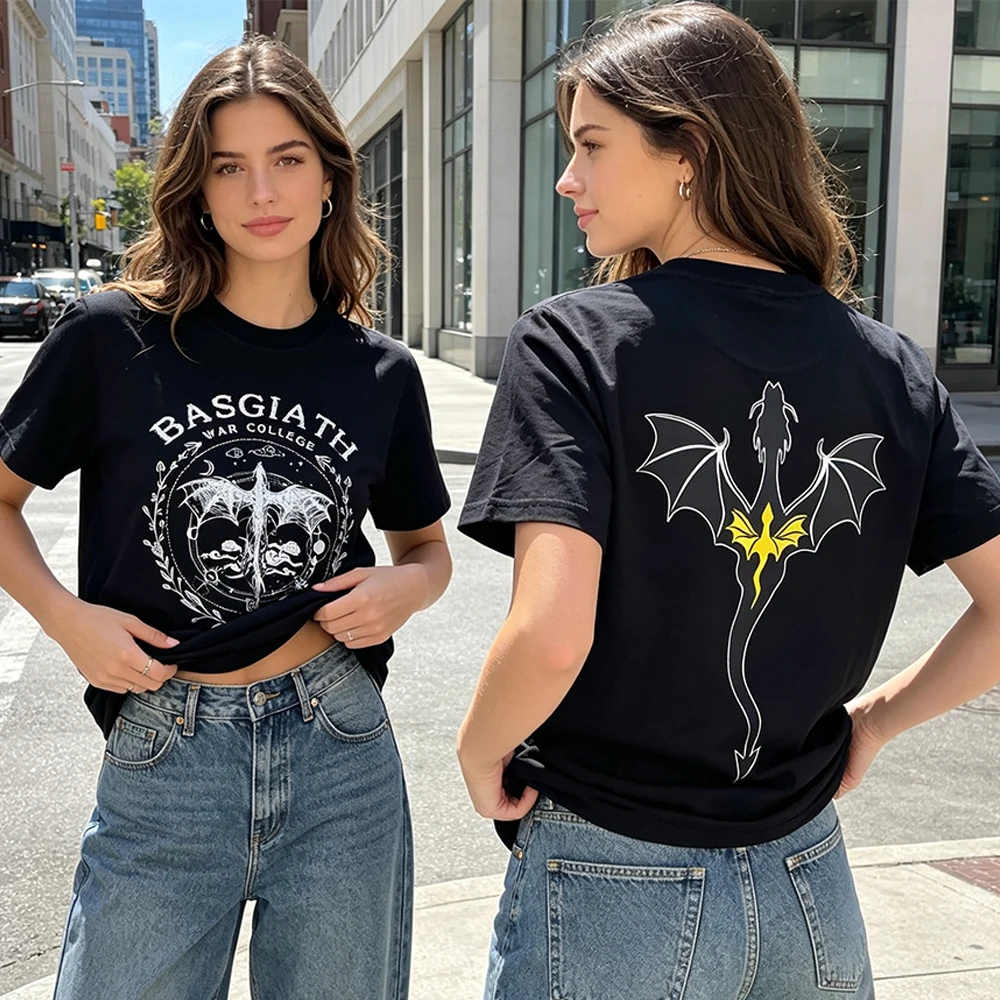Fourth Wing Double-sided T-shirt Rebecca Yarros War College Tshirt Unisex Cotton Tee Bookish Short Sleeve O-Neck Fashion Ttees