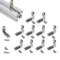 10pcs/Pack 2020 Silver T Slot L Shape Interior Corner Connector Joint Bracket with screws for 2020 3030 4040 EU Aluminum Profile