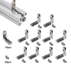 10pcs/Pack 2020 Silver T Slot L Shape Interior Corner Connector Joint Bracket with screws for 2020 3030 4040 EU Aluminum Profile