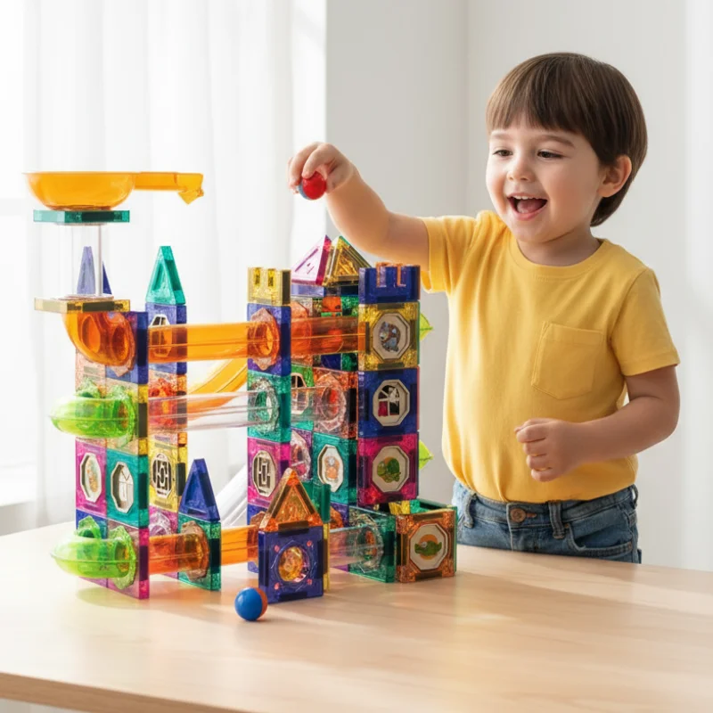 Magnetische tegels Marble Run Race Track 3D heldere magnetische bouwstenen Educatief STEM-speelgoed Kinderen leren bouwset Cadeau