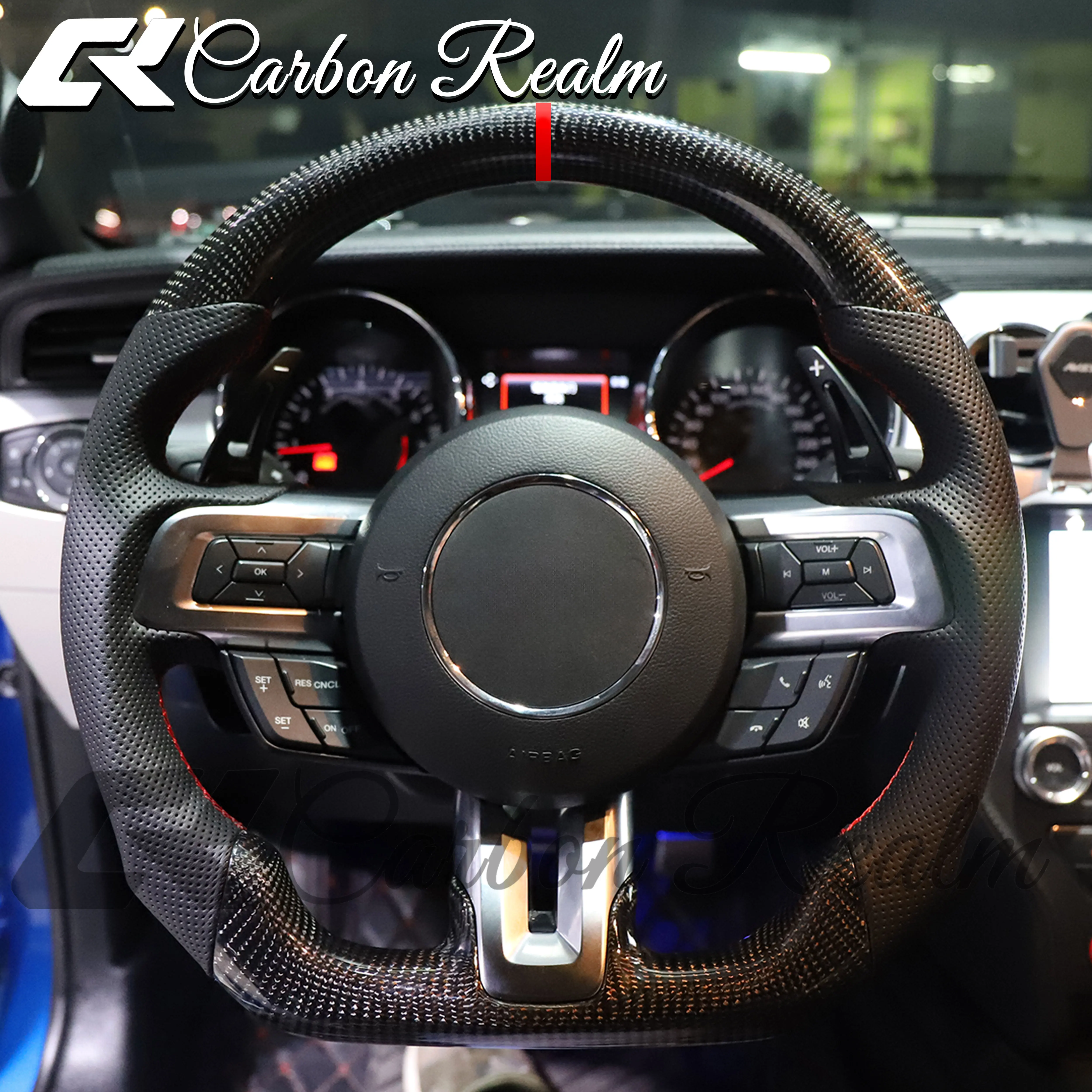 Real Carbon Fiber Steering Wheel for Ford Mustang Ecoboost GT V6 Shelby GT350 GT500 S550 BULLITT 2015-2023 Flat Buttom Plug&Play